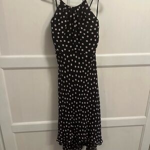Nine West Black + Pink Polka Dot Silk Chiffon Halter Dress